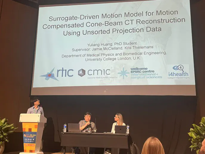 RTIC PhD Student Yuliang Huang presenting his work at the CT imaging session.